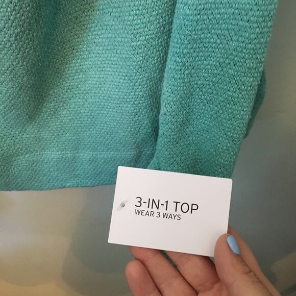 New Mint Green Calson Knit Off the shoulder convertible Sweater Plus XXL Winter - Picture 3 of 5